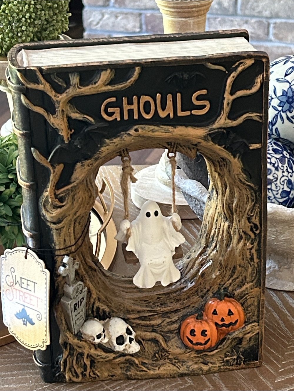 NEW! Vintage Inspired Haunted Storybook Ghouls Halloween Spell Book Ghost Swing